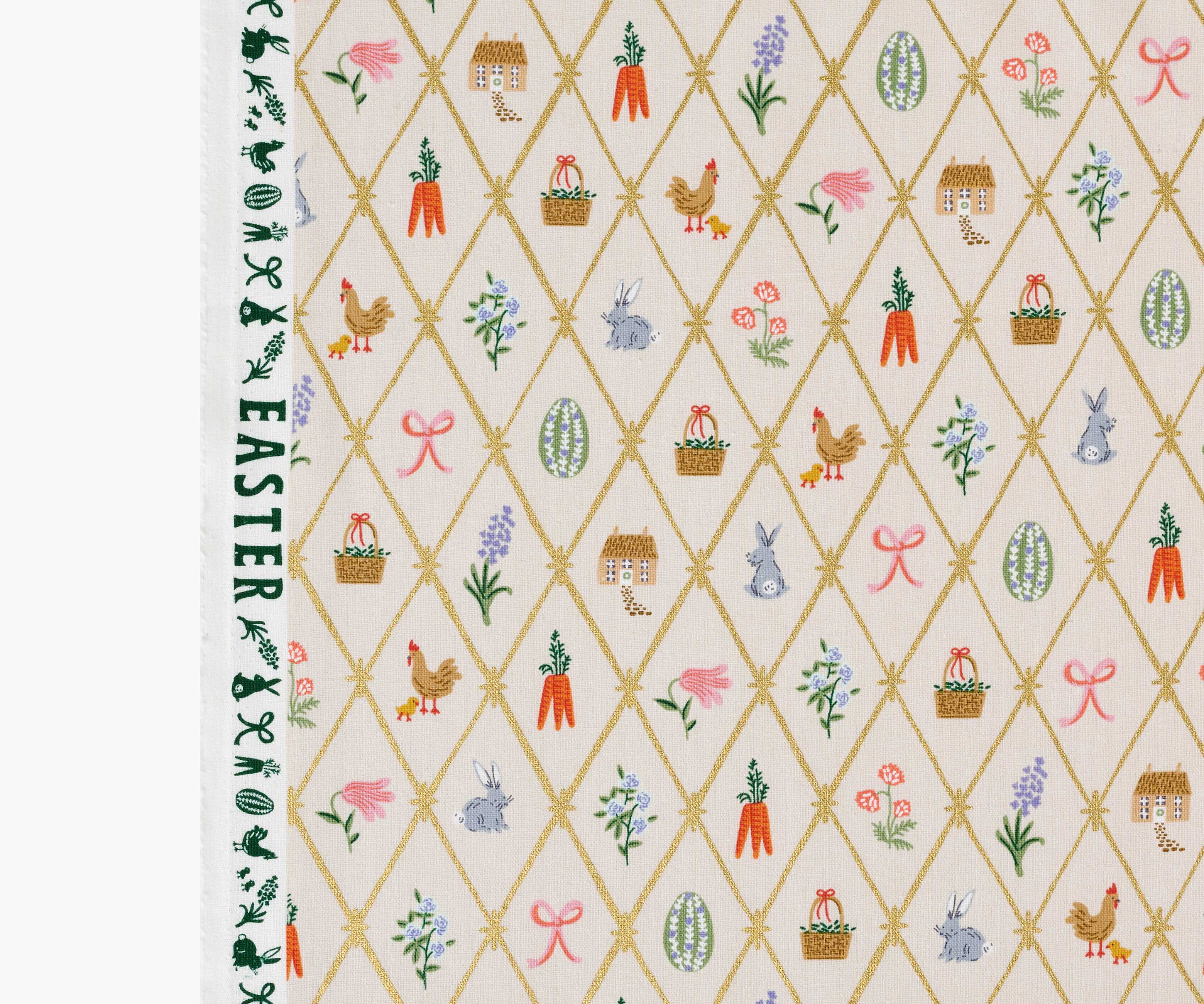 Easter Lattice Canvas Metallic Fabric - Linen